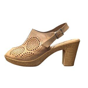 Spring Step Peep Toe Sandals Block Heel Liberty Laser-Cut Leather Size 40 / US 9